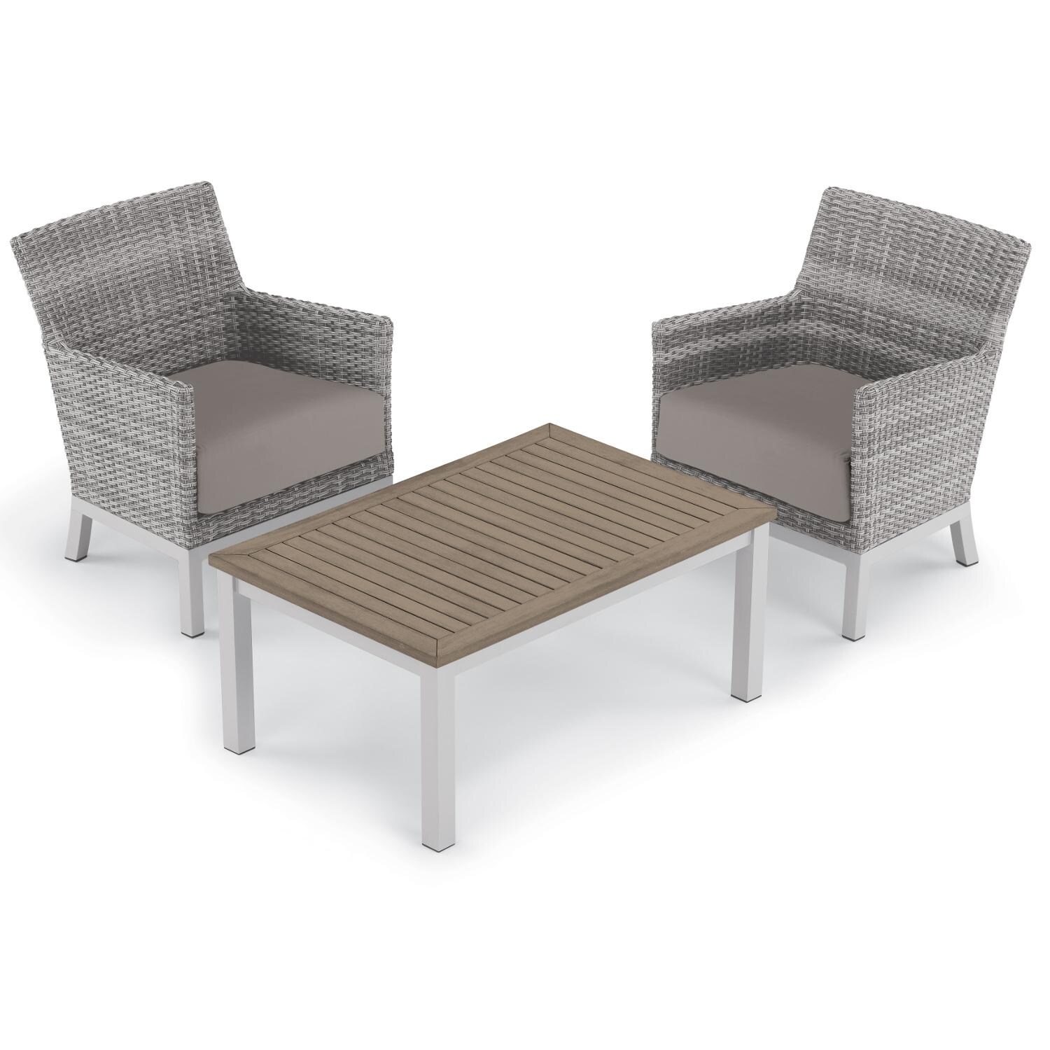 Argento 3 Piece Wicker Patio Conversation Set W/ Tekwood Vintage Coffee Table and Stone Cushions By Oxford Garden