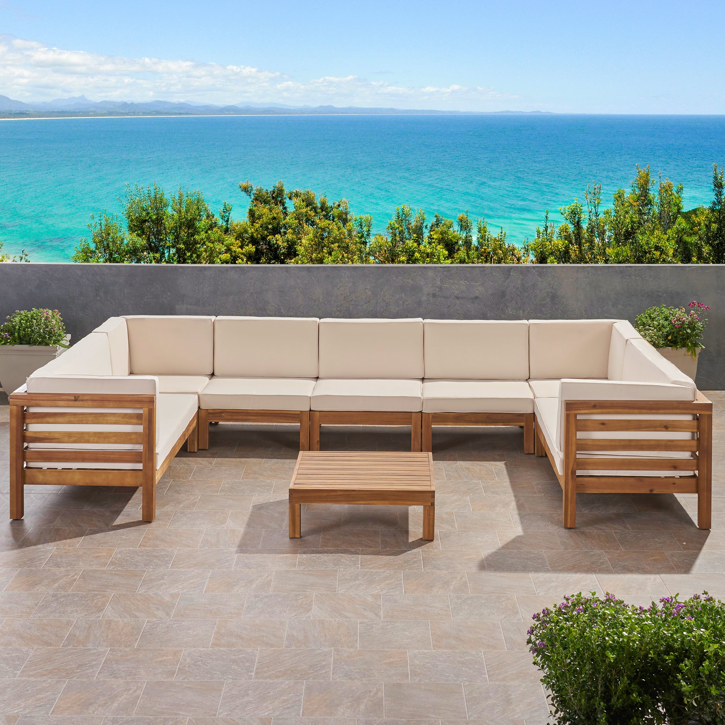 Emma Outdoor 9 Seater Acacia Wood Sectional Sofa Set