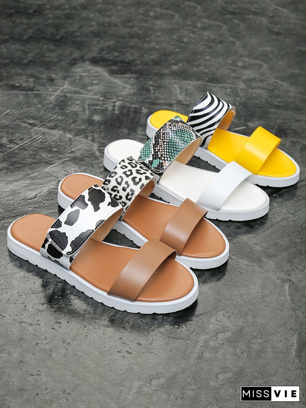 Leopard Print Snake Print Zebra Print Cow Print Strap Casual Slippers