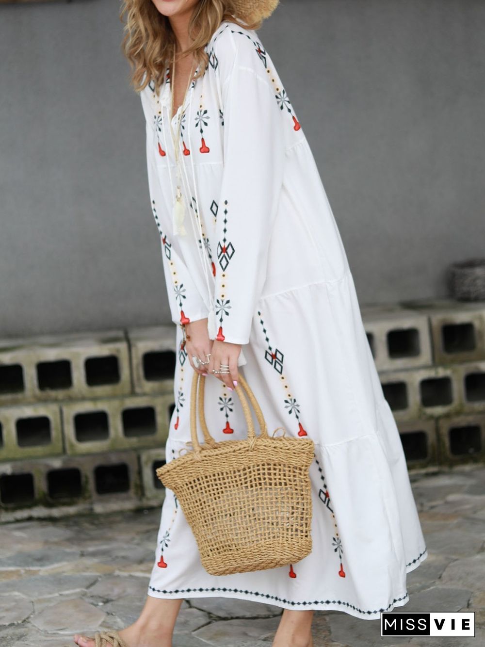 Floral Fringed Boho Summer Dress White Dresses