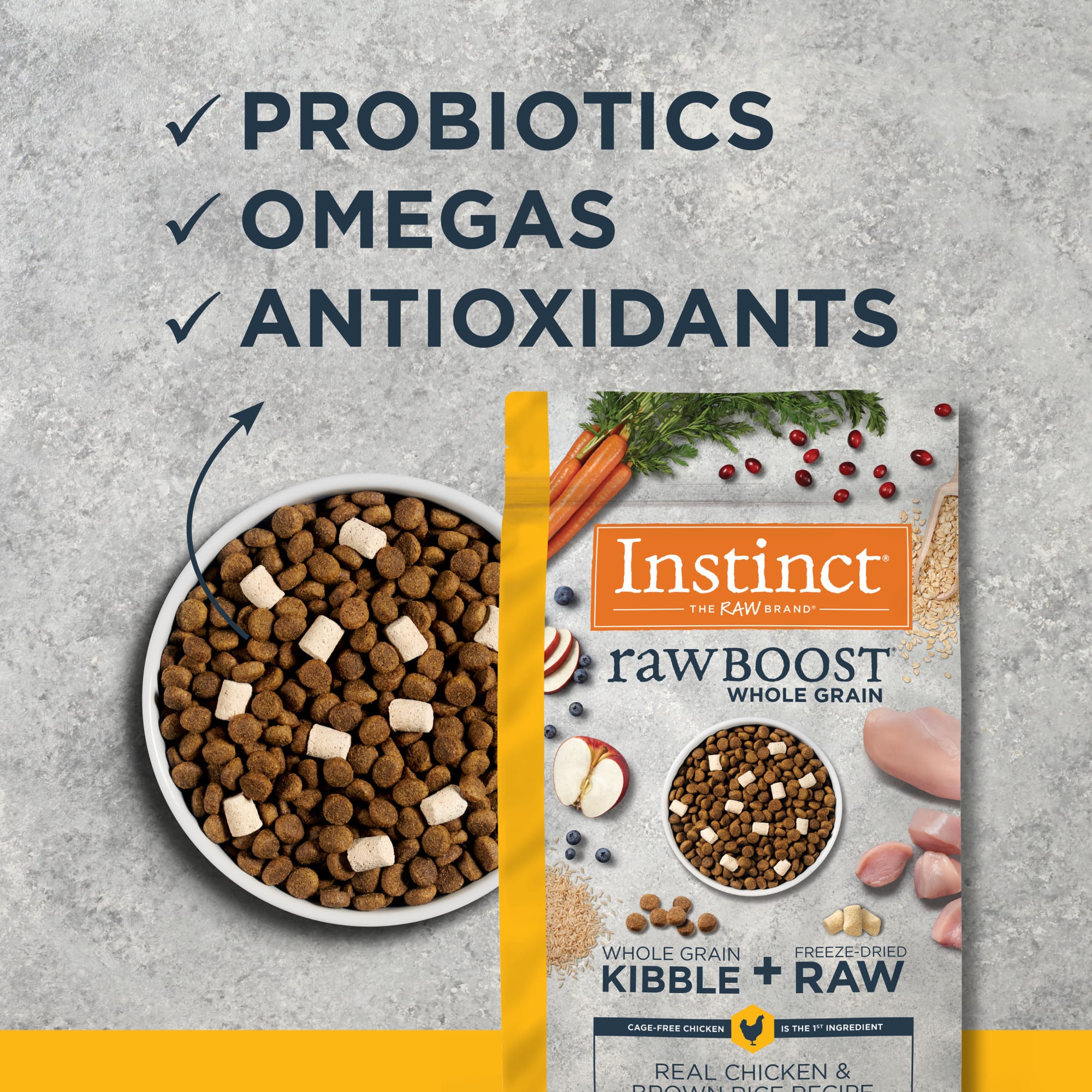 Instinct Raw Boost Whole Grain Real Chicken  Brown Rice Recipe Natural Dry Dog Food， 20 lbs.