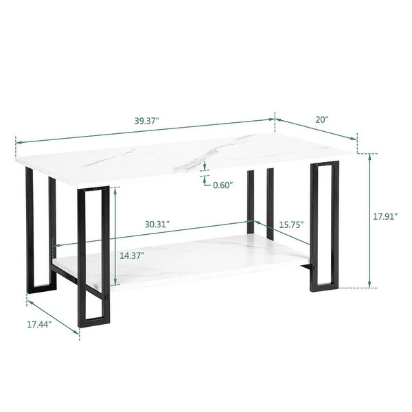 Artisasset 2 Layers 1.5cm Thick MDF Imitation Marble Rectangle Tabletop Iron Coffee Table White - 39.37*20*17.91 inchs