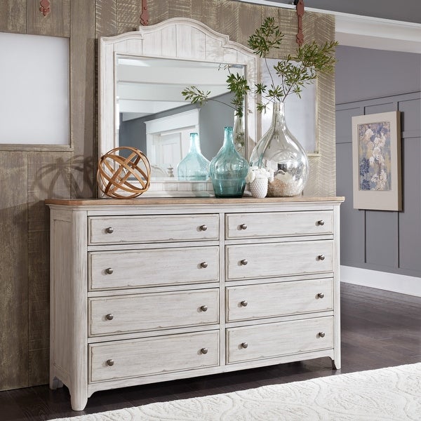 Farmhouse Reimagined Antique White with Chestnut Dresser and Mirror - - 18705655