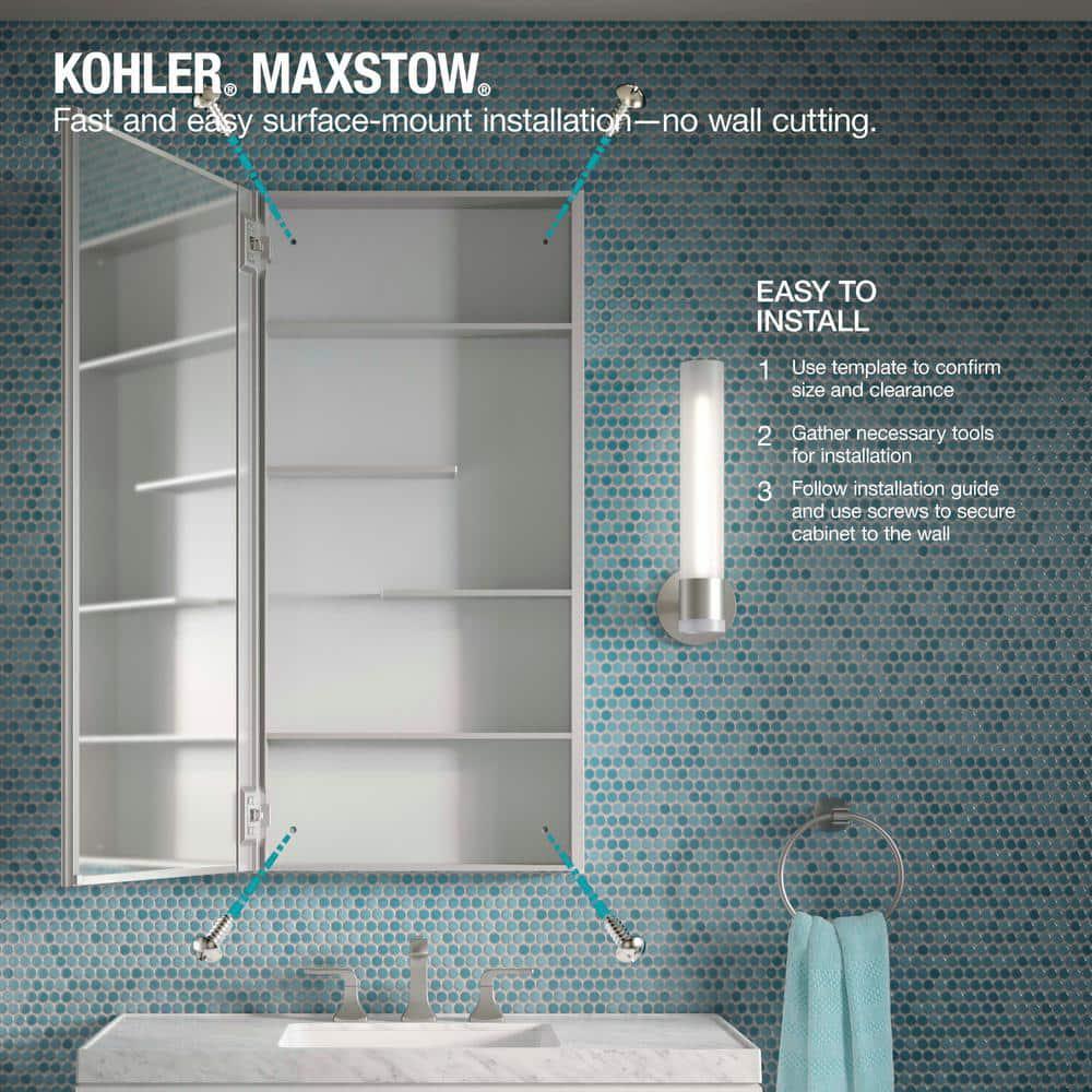 KOHLER Maxstow 30 in x 40 in Aluminum Frameless SurfaceMount Soft Close Medicine Cabinet with Mirror