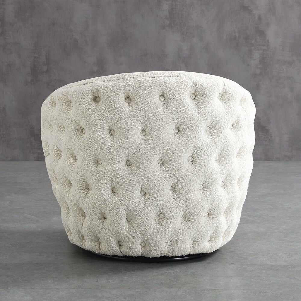 Boucle Upholstered Tufted Back Swivel Barrel Chair