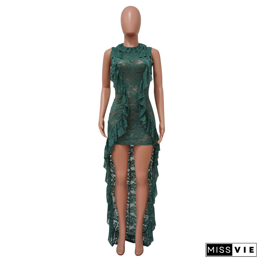 Mesh Lace Sheer Irregular Y2k Birthday Maxi Dress