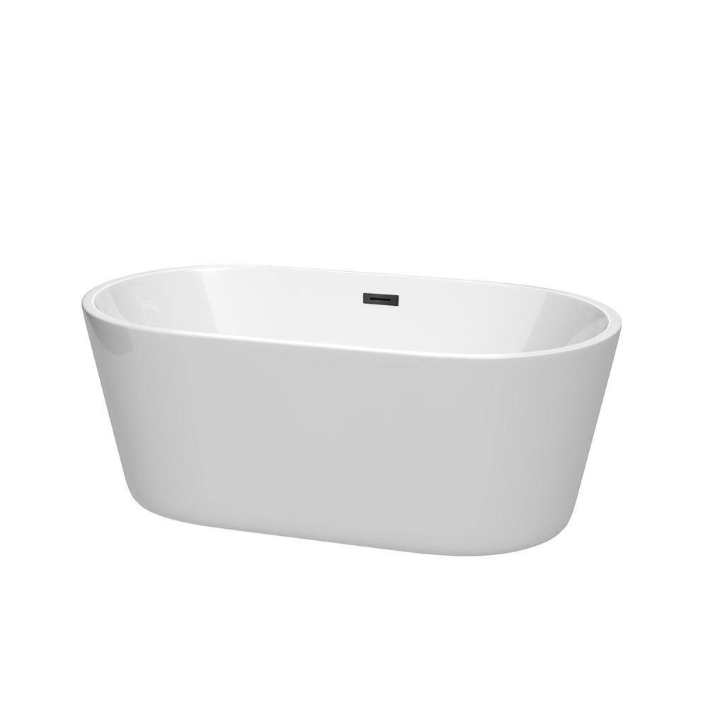 Wyndham Collection Carissa 60 in. Acrylic Flatbottom Bathtub in White with Matte Black Trim WCOBT101260MBTRIM