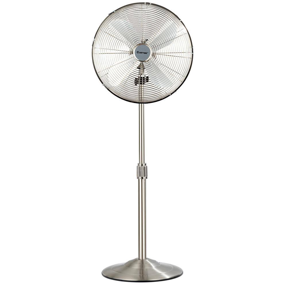 Costway Adjustable-Height 48.5 in. Metal Oscillating Pedestal Fan 3 Wind Speed with 4 Blades Sliver EP24533US-SL