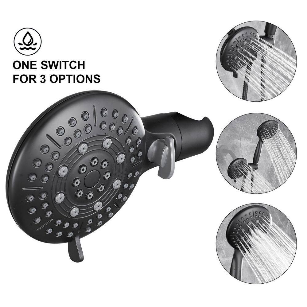 Zalerock 2-in-1 5-Spray Patterns with 1.8 GPM 4.7 in. Wall Mount Dual Shower Heads in Matte Black KSA123