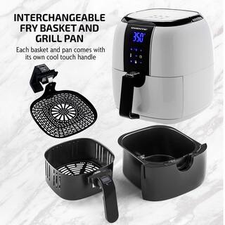 OVENTE 3.2 Qt. White Air Fryer Grill Pan and Non-Stick Frying Basket Auto Shut-Off 6 Cooking Presets Touch Sensor FAD61302W