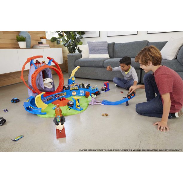 Hot Wheels Monster Trucks Toys Volcano Playset With 2 Vehicles