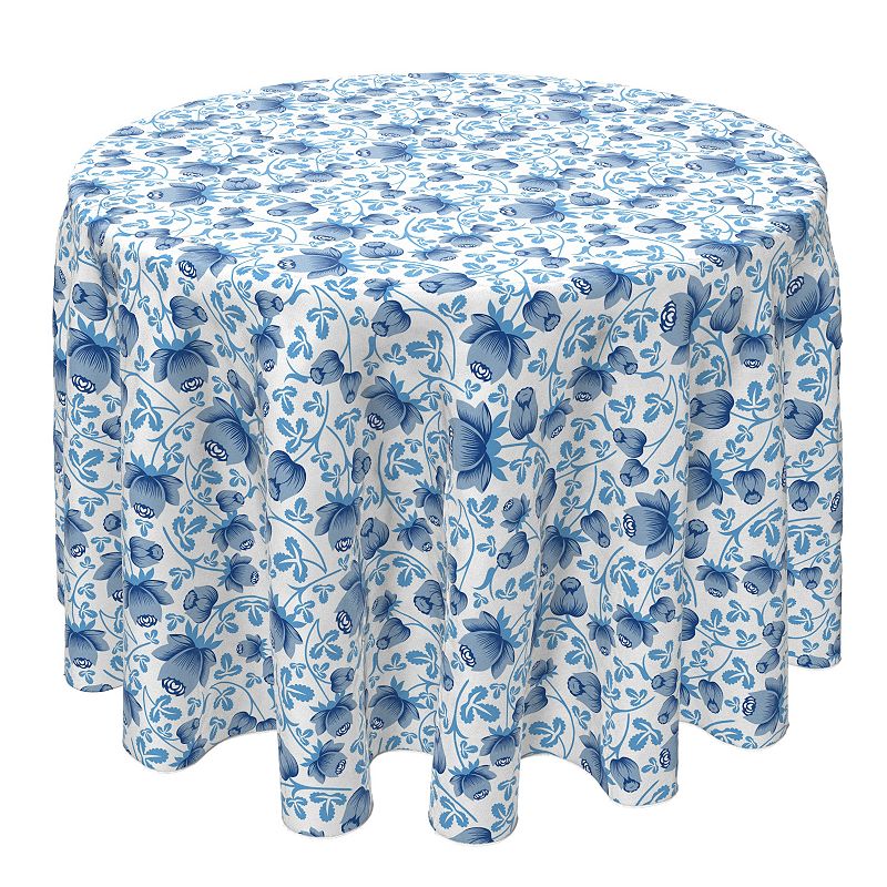 Round Tablecloth， 100% Cotton， 60 Round， Rose Petals Blue