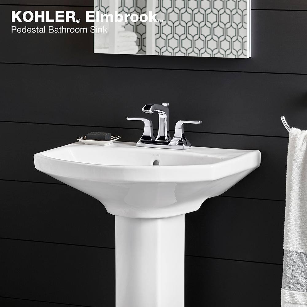 KOHLER Elmbrook 7.6875 in. Pedestal Sink Basin in White with 4 in. Centerset Faucet Holes K-R5337-4-0