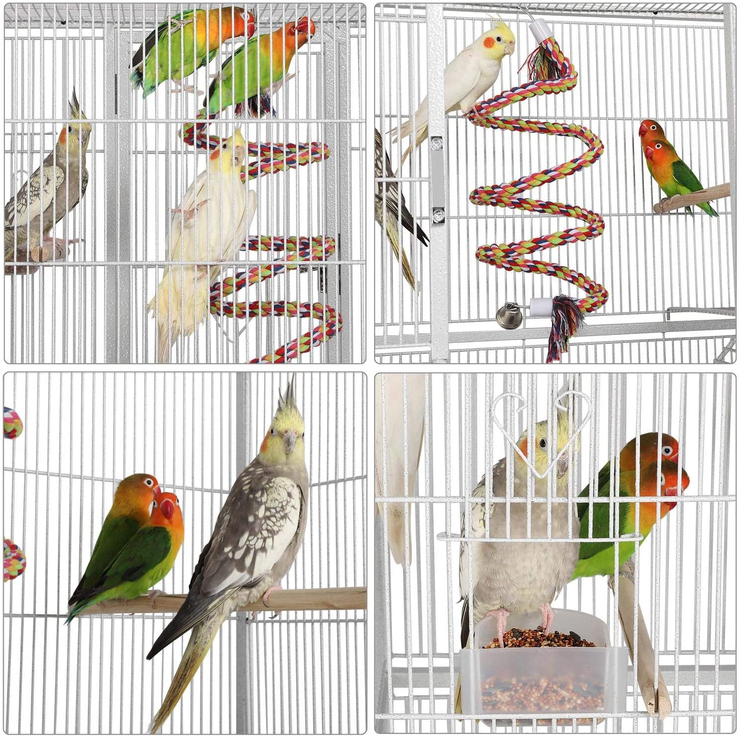 69'' Extra Large Bird Cage Metal Parrot Cage w/Detachable Stand for Mid-Sized Parrots Cockatiels Conures Parakeets Lovebirds Budgie Finch