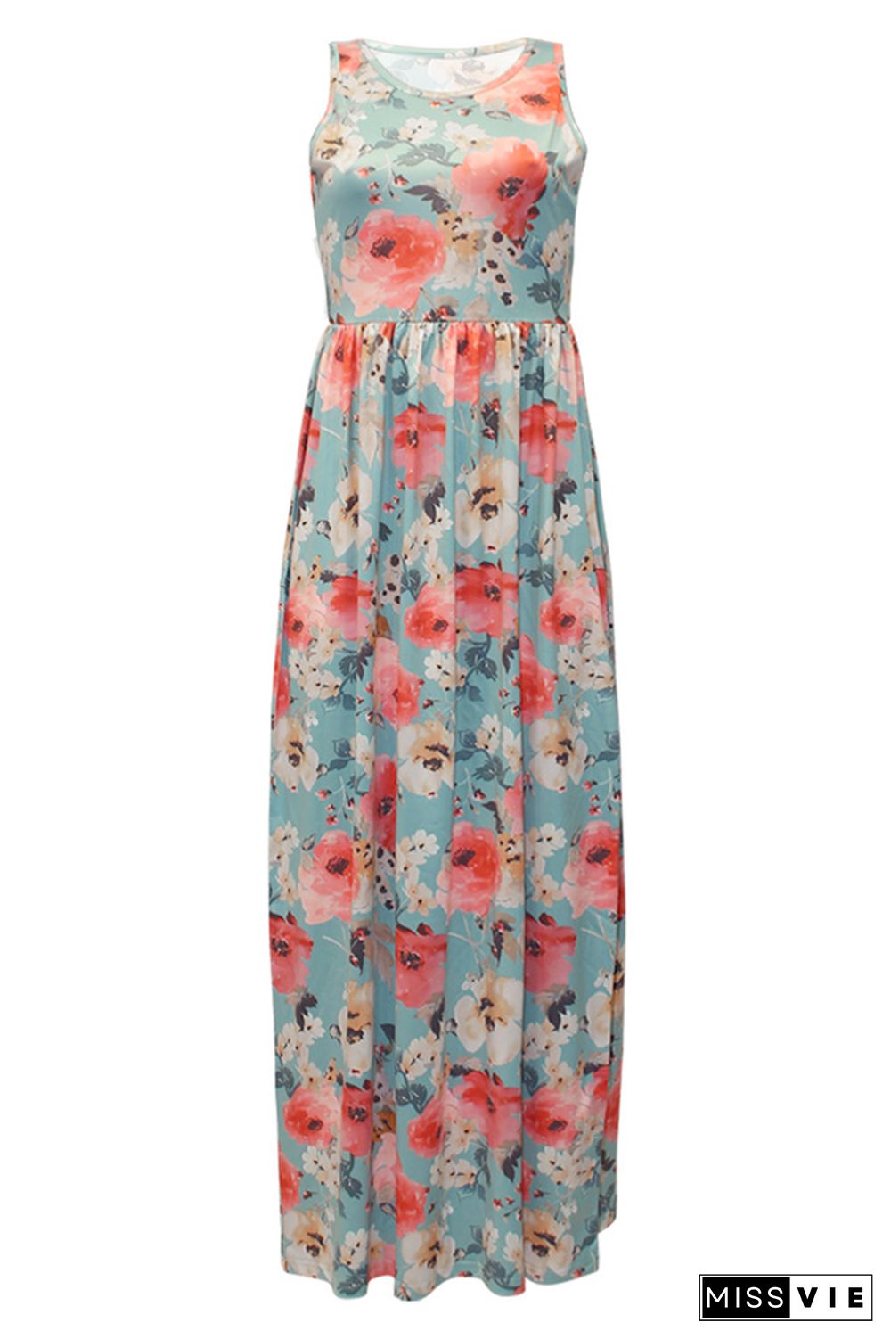 Sleeveless Ruffle Floral Print Maxi Dress