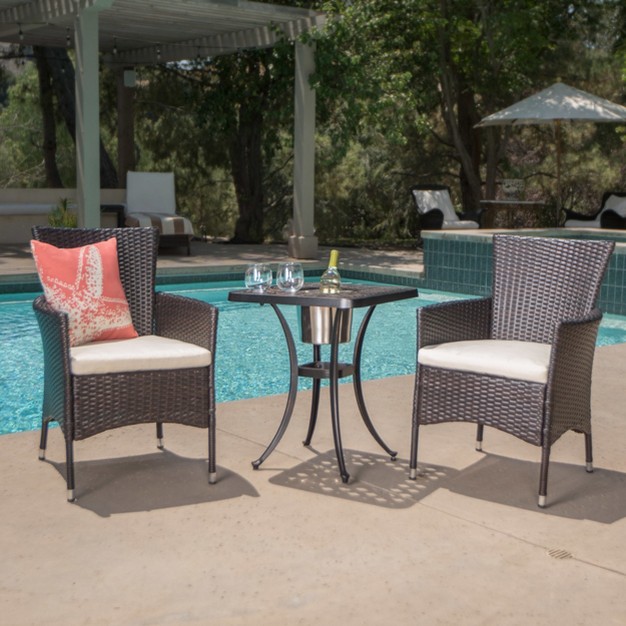 Ava 3pc Aluminum And Wicker Bistro Set With Ice Bucket brown shiny Copper Christopher Knight Home