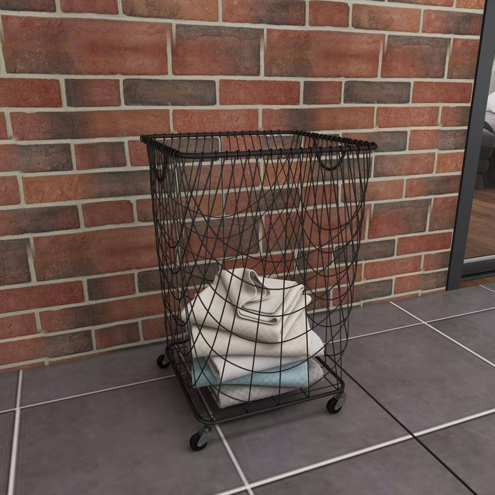 CosmoLiving by Cosmopolitan Black Deep Set Metal Mesh Laundry Basket Storage Cart with Wheels and Handles 29021