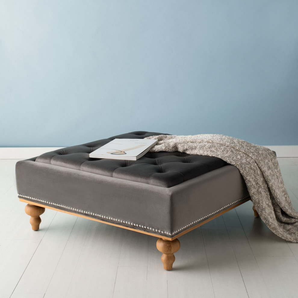 Blaire Tufted Ottoman Dark Gray   Modern   Footstools And Ottomans   by Virgil Stanis Design  Houzz