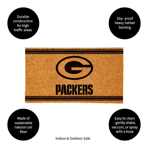 Evergreen Green Bay Packers Logo Turf Mat Brown 28 X 16 Inches Indoor Outdoor Doormat