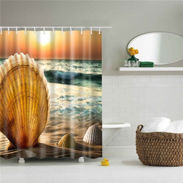 Seaside Scenery  3d Printed Shower Curtains Set Polyester  Fabric Waterproof  High Quality Bath Curtain Bathroom Screen Curtain