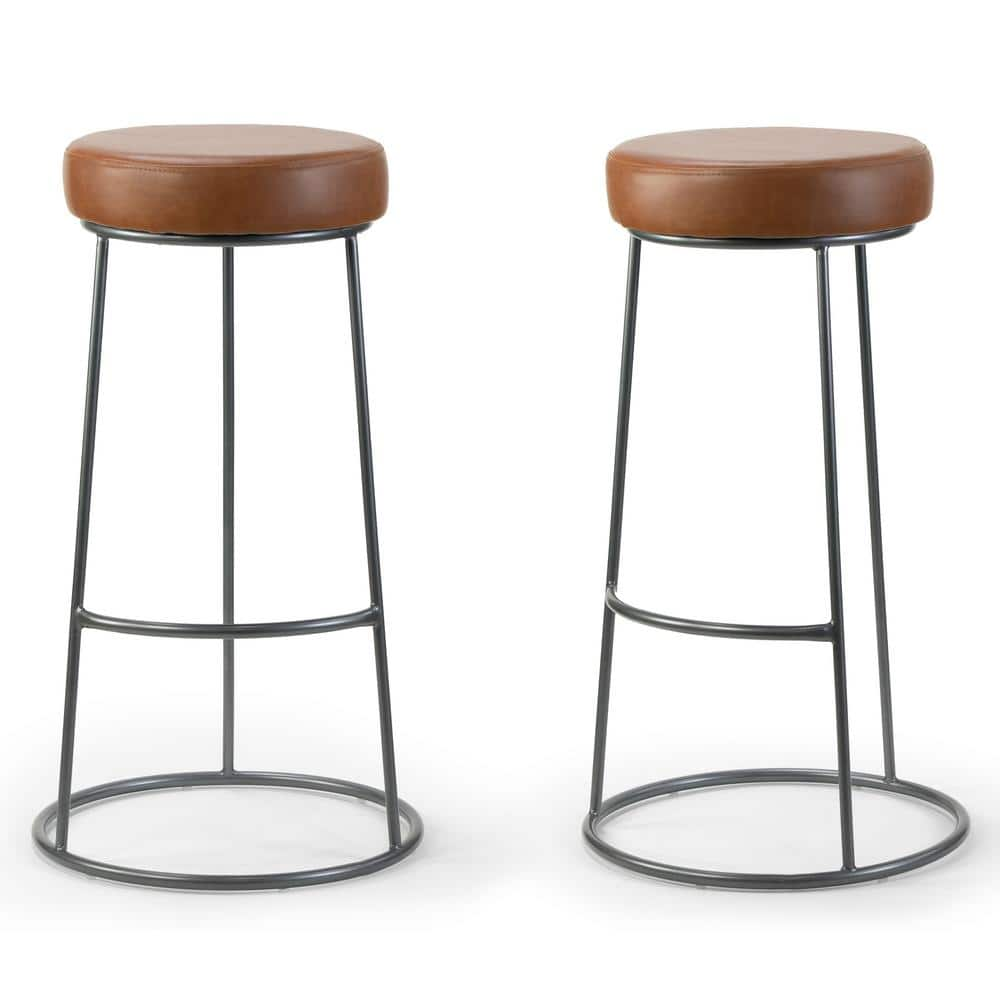 Glamour Home Set of 2 Amie Brown Backless Bar Stool with Gunmetal Grey Frame GHSTL-1307