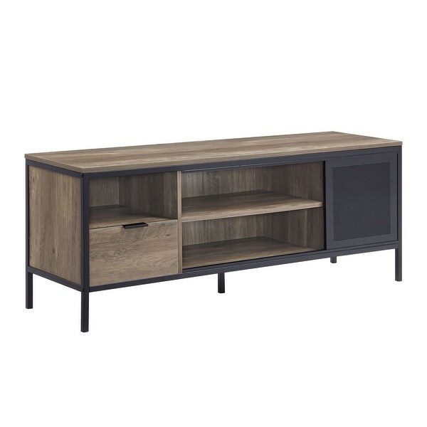 Industrial Nantan KD Oak TV Stand with Metal Frame and Multi Storage TV Cabinet Entertainment Center