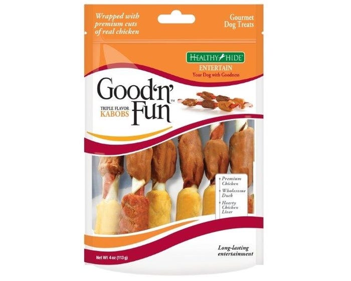 Good n Fun Triple Flavor Kabobs Rawhide Dog Chews， 24 oz. (36 Treats)