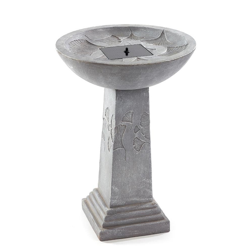 Smart Solar Ginkgo Weathered Stone Solar Fountain Birdbath 42601M01