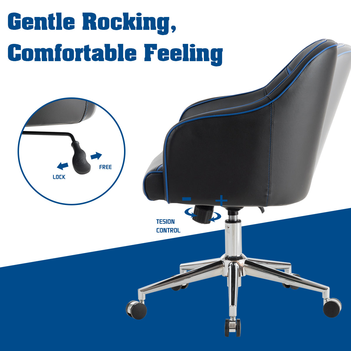 Giantex PU Leather Gaming Chair, Adjustable Height Mid-back Armchair w/ Massage Lumbar Pillow