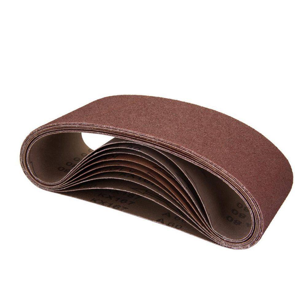 POWERTEC 4 in. x 24 in. 40-Grit Aluminum Oxide Sanding Belt Sandpaper for Belt Sander (10-Pack) 110060