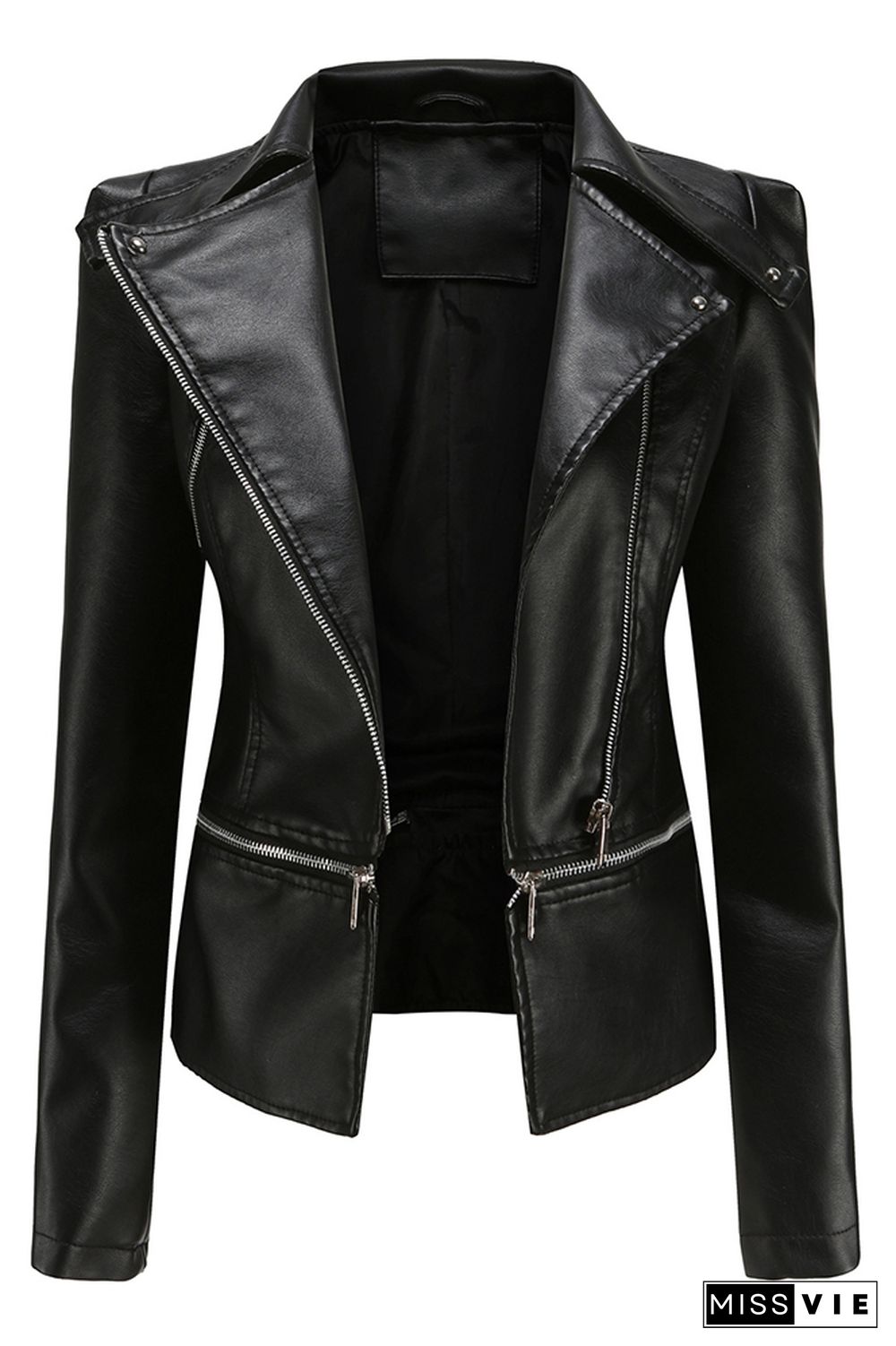 Zipper Removable Hem Leather Jacket Women Wholesale