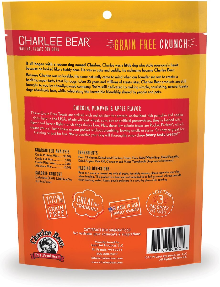 Charlee Bear Natural Bear Crunch Grain-Free Chicken， Pumpkin and Apple Dog Treats