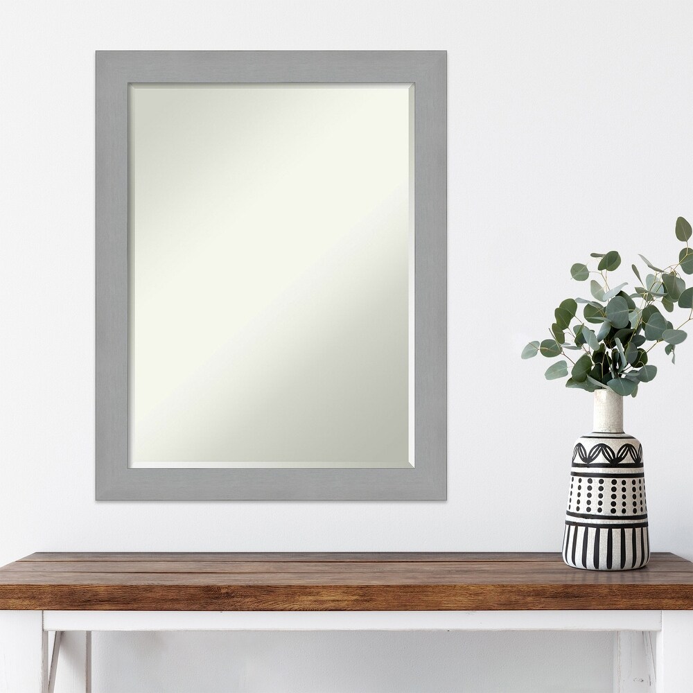 Petite Bevel Wood Wall Mirror   Brushed Sterling Silver Frame