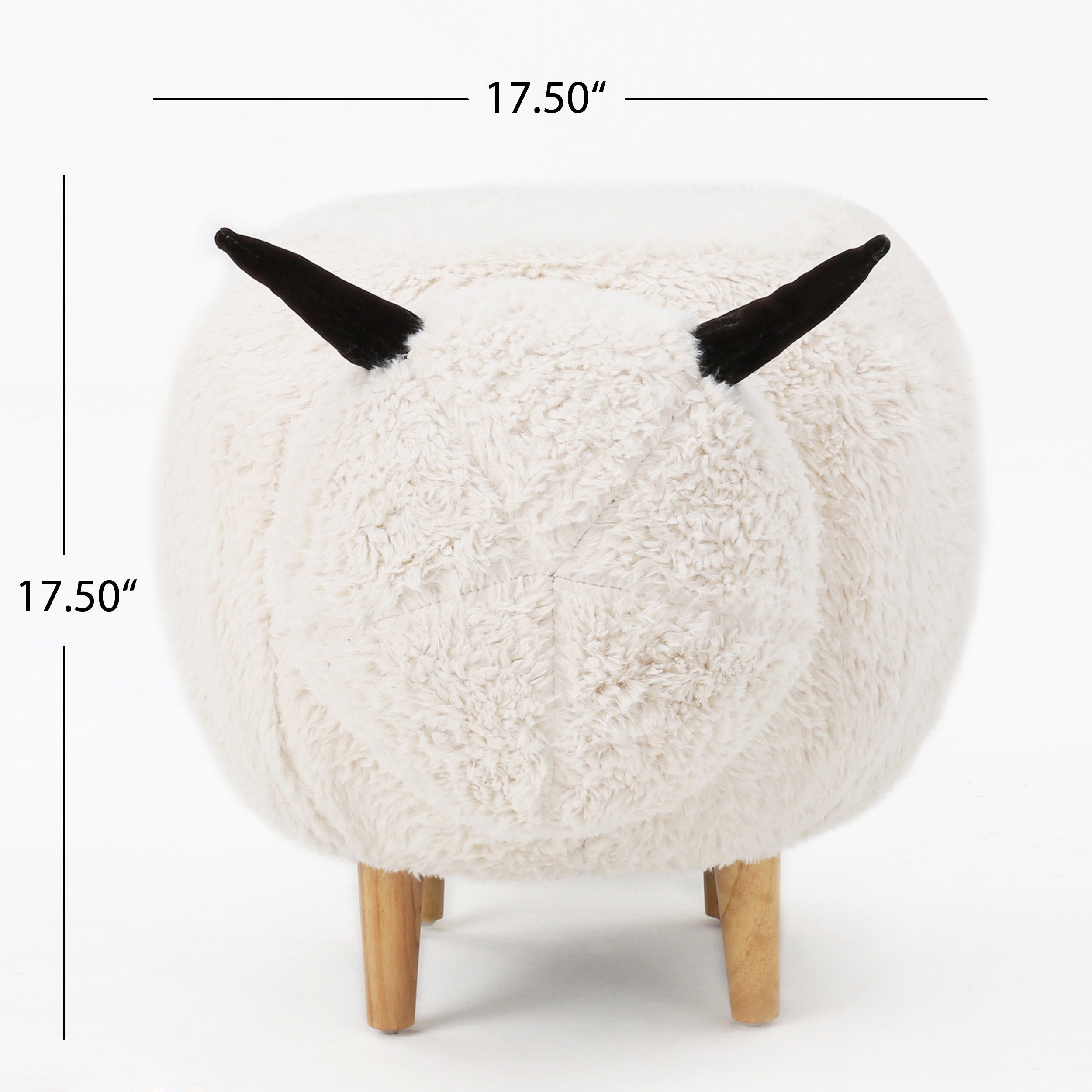 Pearcy Modern White Faux Fur Sheep Ottoman with Tapered Wood Legs