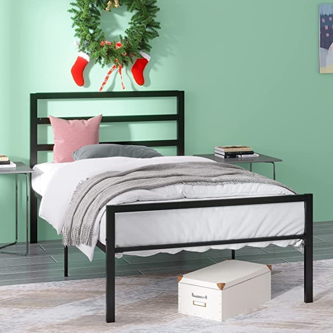 Twin Metal Bed Frame with Headboard and Footboard, 14 Inch Twin Platform Bed Frame with Storage, Heavy Duty Steel Twin Frame Bed, No Box Spring Needed for Boys Girls Twin Size, Black