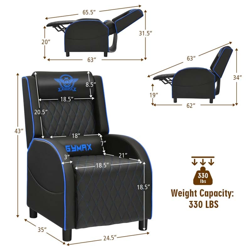 Massage Gaming Recliner Chair, PU Leather Gaming Sofa, Single Sofa, Lounge Sofa, Home Theater Seat with Adjustable Backrest & Footrest