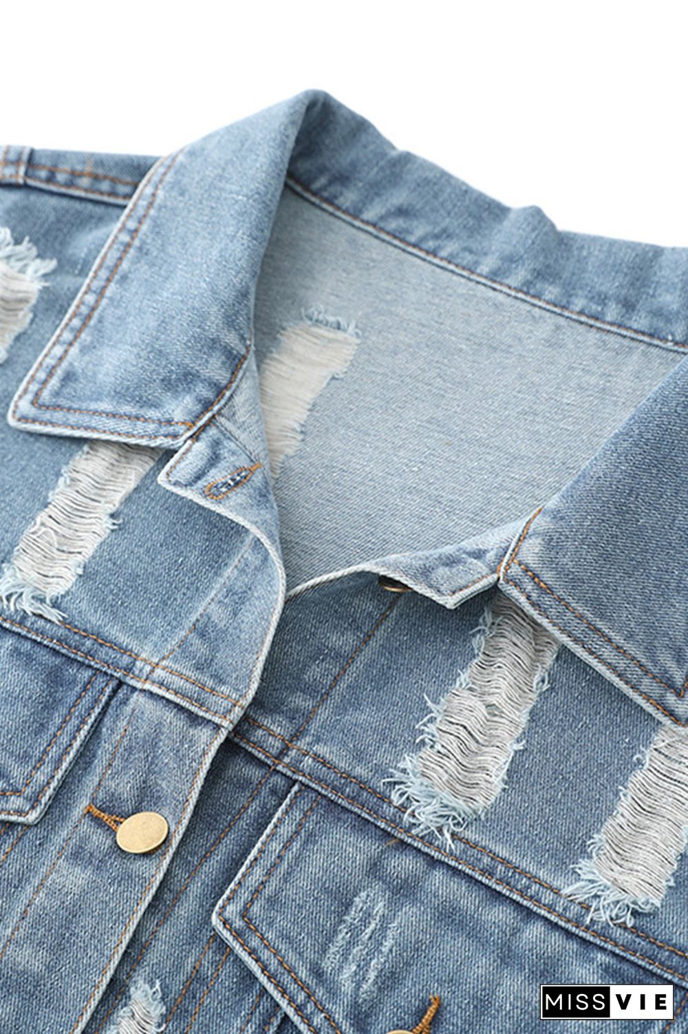 Blue Ripped Splicing Sequin Denim Jacket