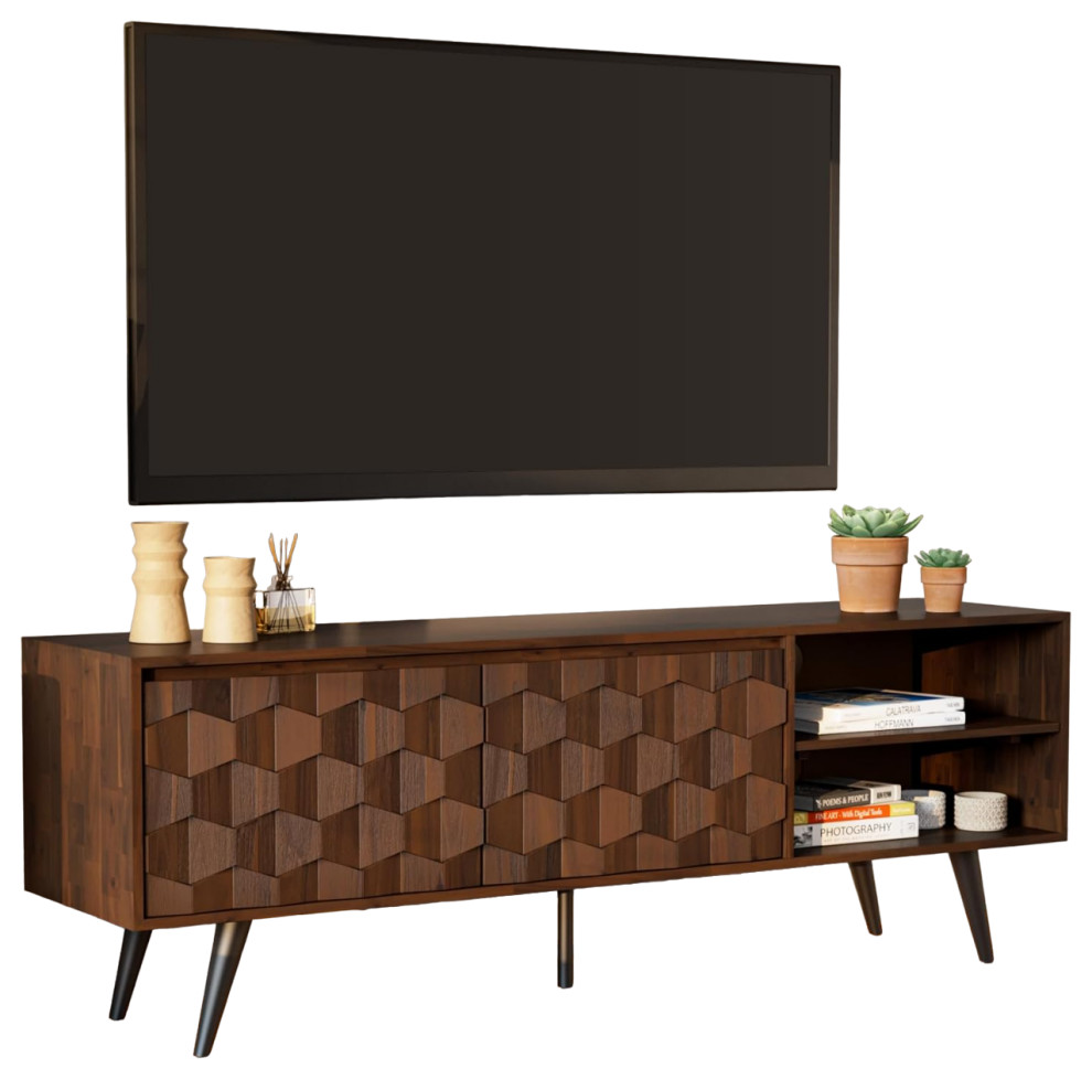 Modern TV Stand  Wooden Frame With Unique Geometric Accented Door   Modern   Entertainment Centers And Tv Stands   by Decor Love  Houzz