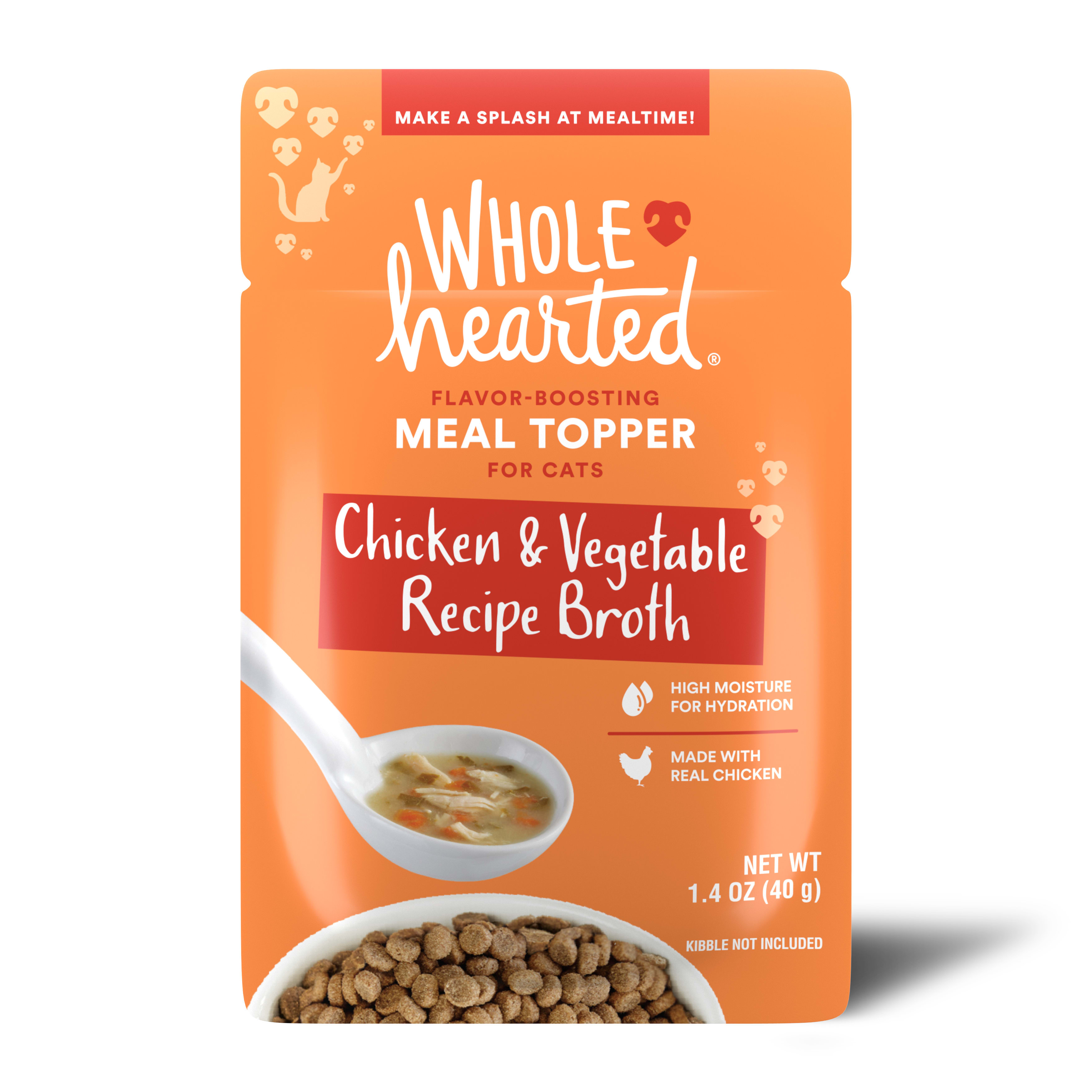 WholeHearted Chicken  Vegetable Recipe Broth Flavor-Boosting Wet Cat Meal Topper， 1.4 oz.， Case of 12