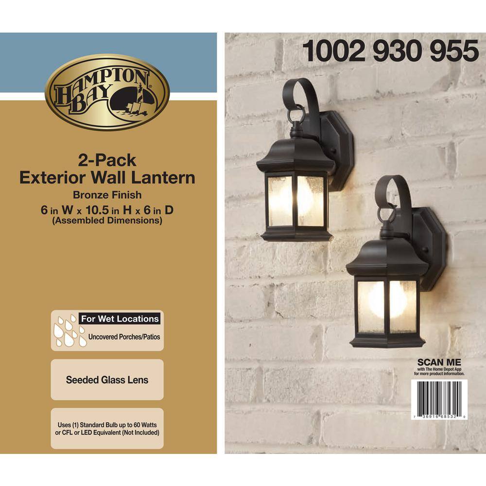 Hampton Bay 1-Light Bronze Outdoor Wall Light Fixture with Seeded Glass (2-Pack) TR T0784