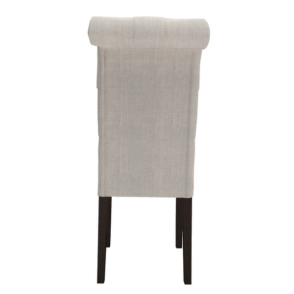 Fabric Upholstered Dining Chairs In a Soft Beige Linen with Tufted Back And Solid Wood Legs， Set of 2 - N/A