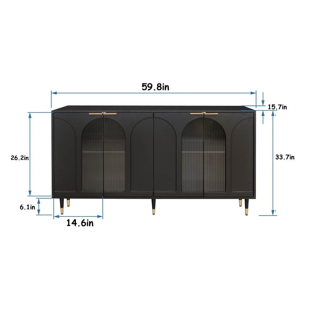 Accent Wooden Storage Cabinet with 4 Glass Doors for Living Room