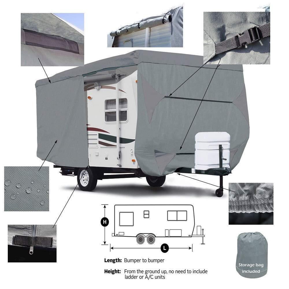 Seamander Travel Trailer RV Cover， fit sizes from 14' to 35'， 3 layers Top panel， extra straps for windproof