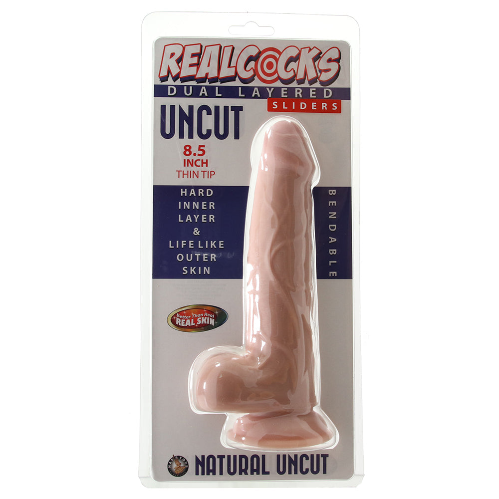 Real Cocks Uncut Thin Tip 8.5 Inch Sliders Dildo in Vanilla