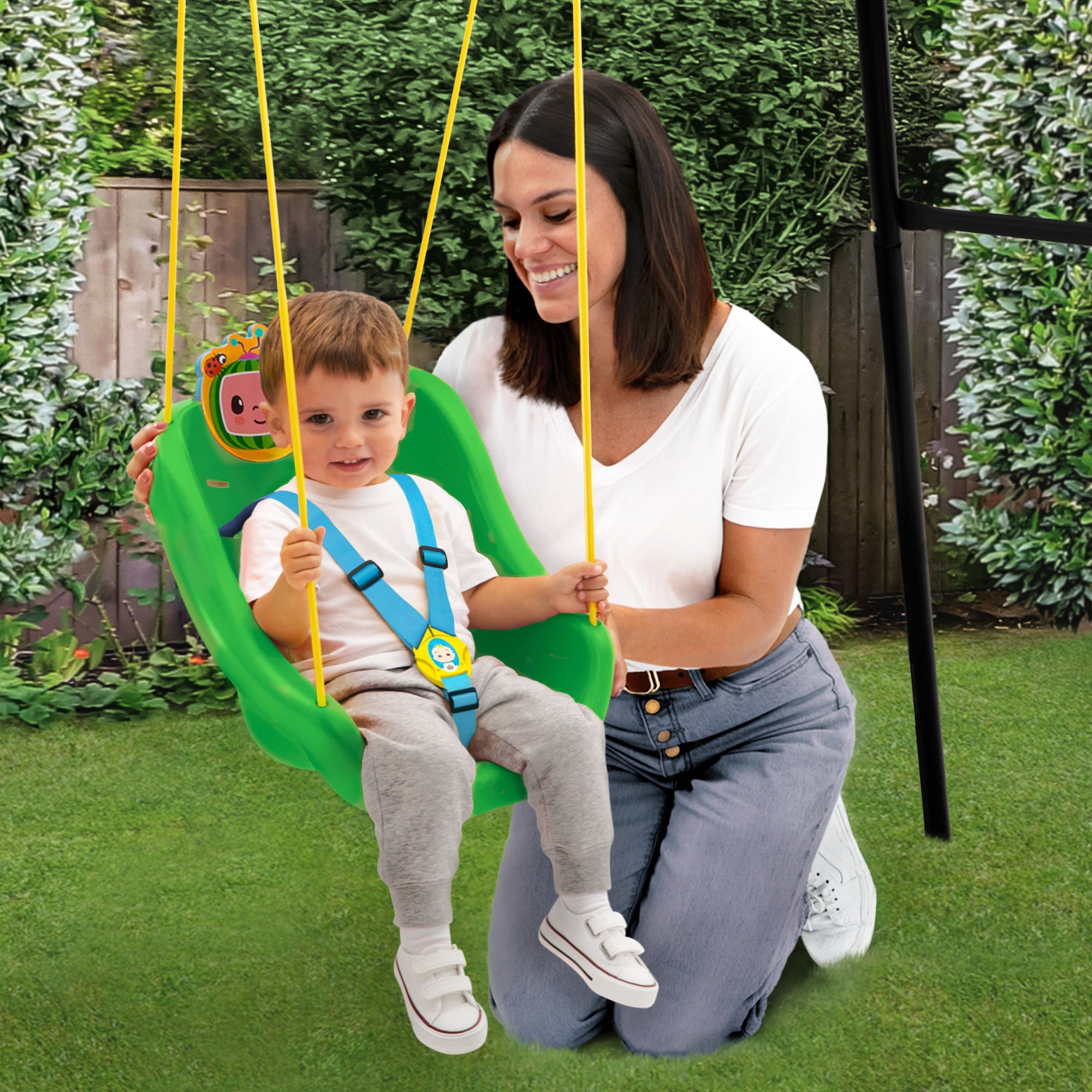 CoComelon 2-in-1 Outdoor Swing by Delta Children – For Babies and Toddlers – Full Bucket Seat