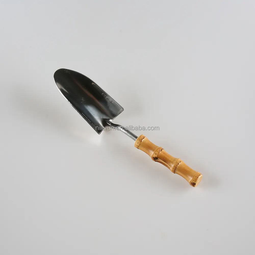 Flowers Plant Tool Rust Proof Stainless Steel Bamboo Root Wood Handle Digging Sharp Beach Shovel Transplanter Garden Hand Trowel