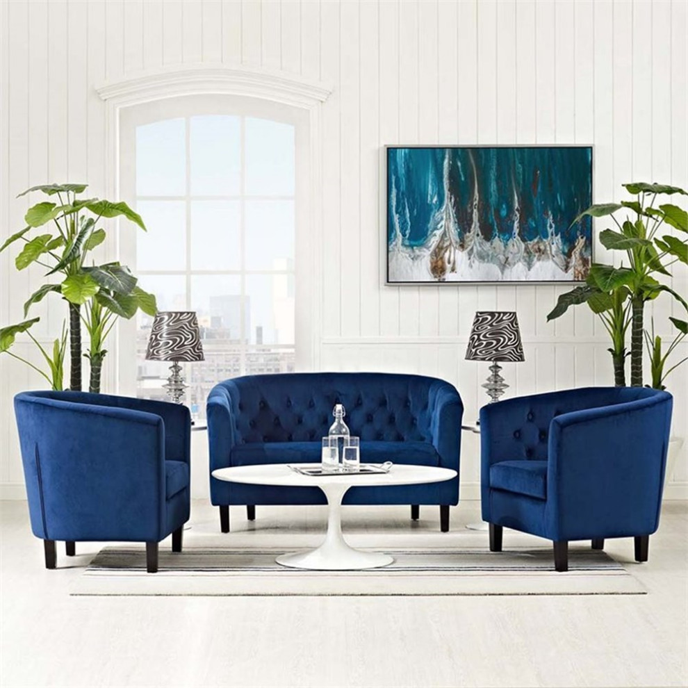 Modway Prospect 2 Piece Modern Tufted Performance Velvet Sofa Set in Navy   Transitional   Living Room Furniture Sets   by Homesquare  Houzz