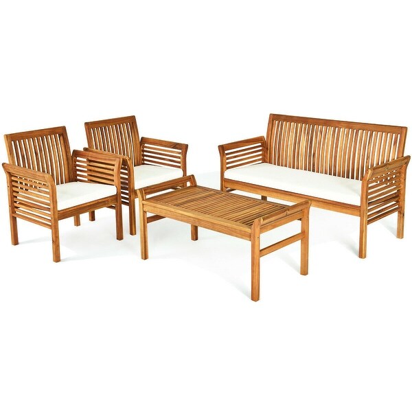 4 Pcs Outdoor Acacia Wood Sofa Furniture Set - 50.5