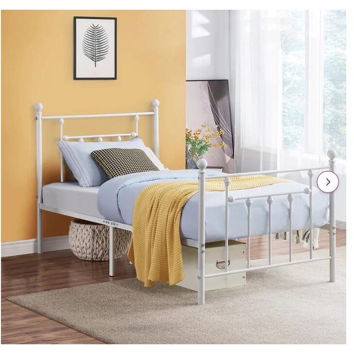 White Platform Bed Frame With Headboard  Twin/ Full/Queen Size Bed