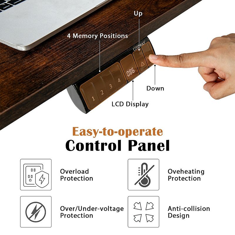 L-shaped Electric Standing Desk with 4 Memory Positions and LCD Display